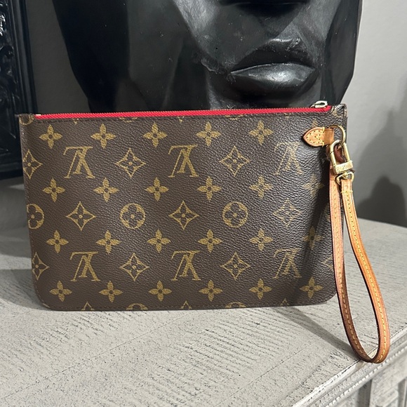 Louis Vuitton Handbags - Louis Vuitton Brown Monogram Pouch with Red Accent